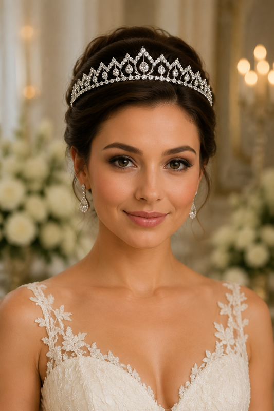Silver Rhinestone Pointed Tiara Headband – Sparkling Crystal Crown for Weddings, Birthdays, Proms & Parties