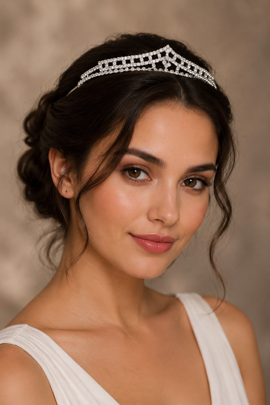 Silver Rhinestone Tiara Headband with Center Drop – Birthday, Prom & Bridal Crown