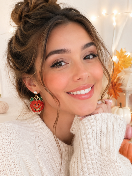 Crystal Ear stud for Girls Fashion Dangle Rhinestone Pumpkin Charms Earrings For Halloween Gifts