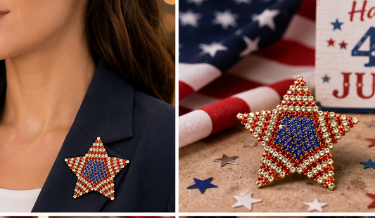 America USA Patriotic Red White Blue Crystal Rhinestone Texas Star Brooch Pin
