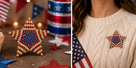 America USA Patriotic Red White Blue Crystal Rhinestone Texas Star Brooch Pin