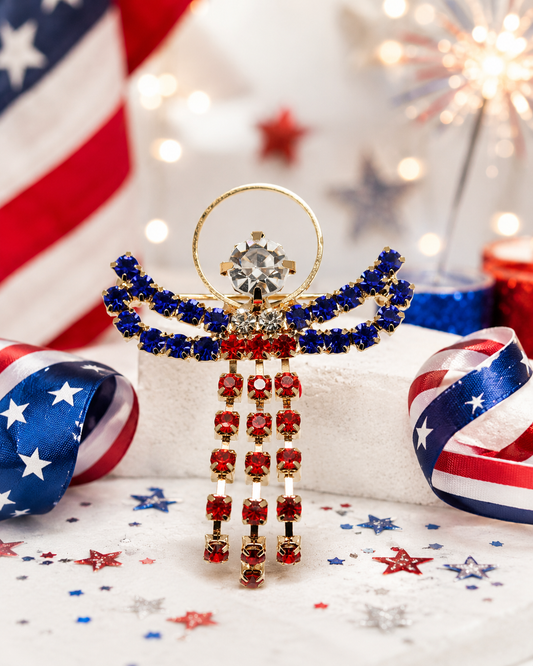 USA 4th July Red/White/Blue Charm Beads Chain Adjustable Bracelet, Patriotic Beads Bracelet Jewelry