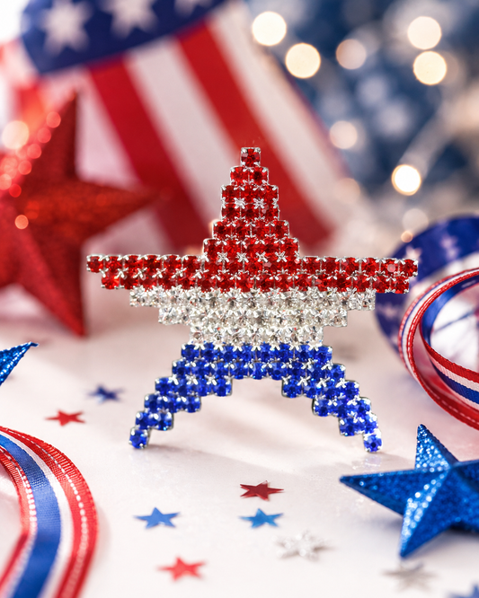 Rhinestone Patriotic American Flag Star Brooch Pin