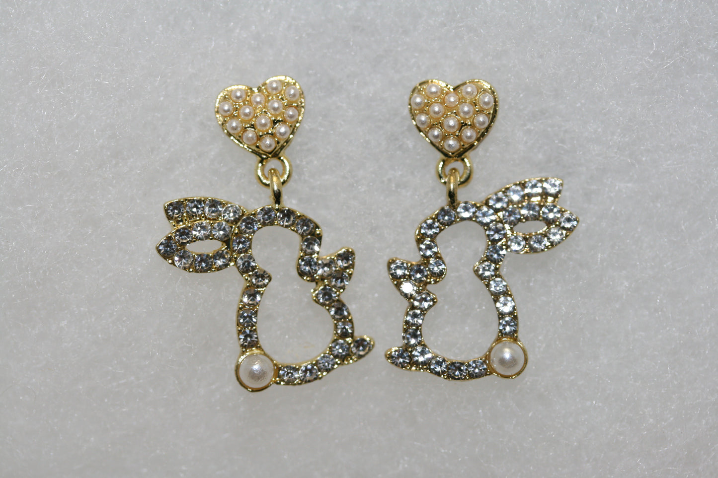Faux Pearl Bunny Rabbit Dangle Rhinestones Earrings Easter Heart Bunny Earrings
