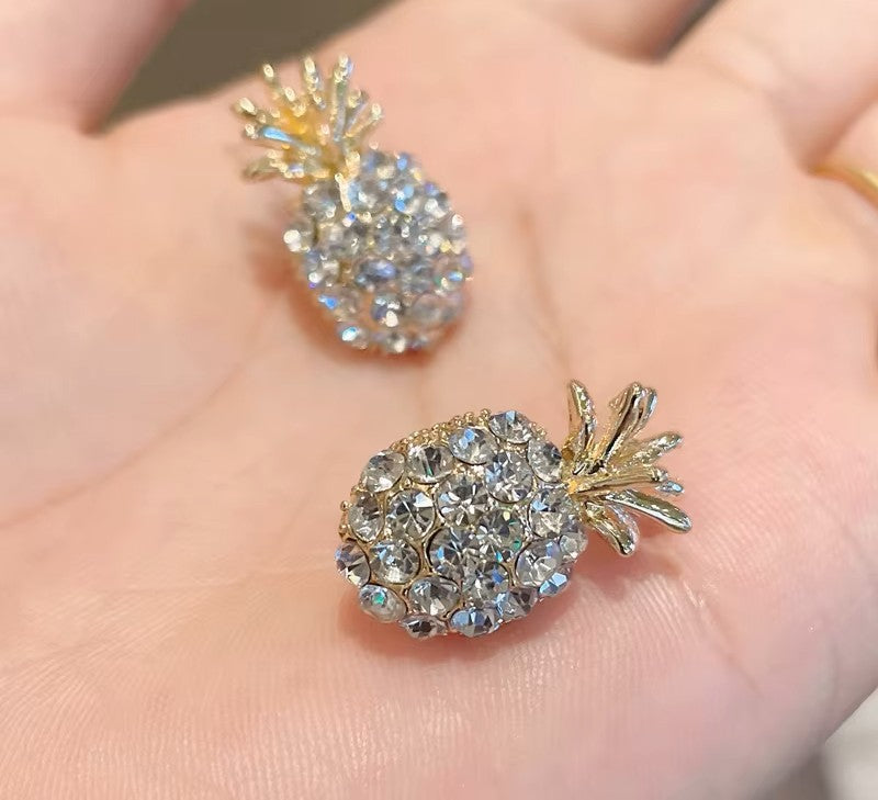Pineapple Earrings CZ Crystal Chaton Stud Earring