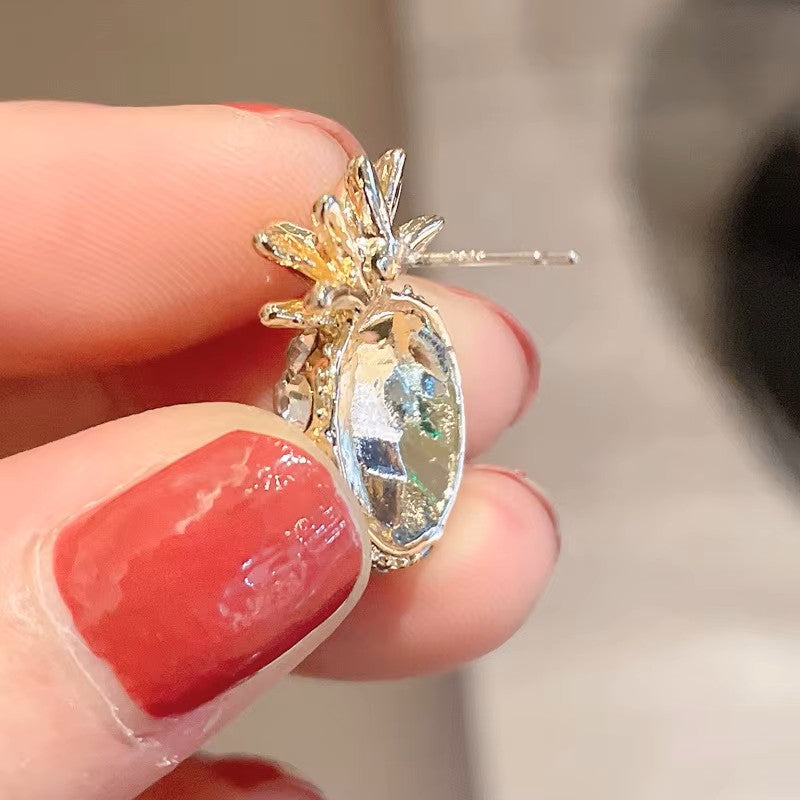 Pineapple Earrings CZ Crystal Chaton Stud Earring