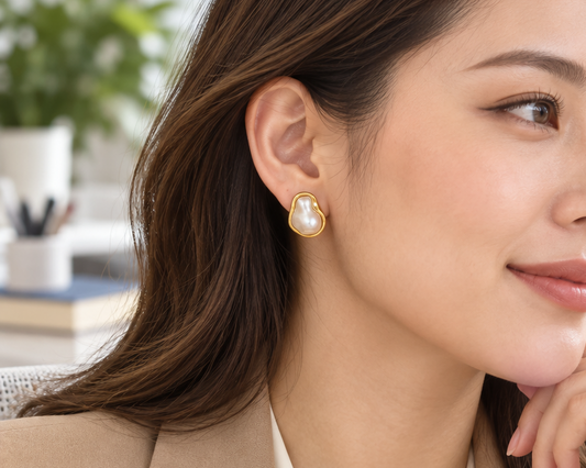 Irregular Pearl-Look Stud Earrings for Women – Gold-Tone Organic Statement Jewelry