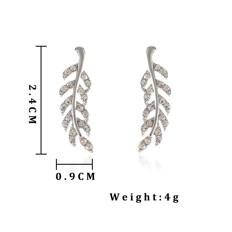 Silver-Tone Clear Rhinestone Leaf Ear Climber Earrings for Women – Branch Stud Jewelry