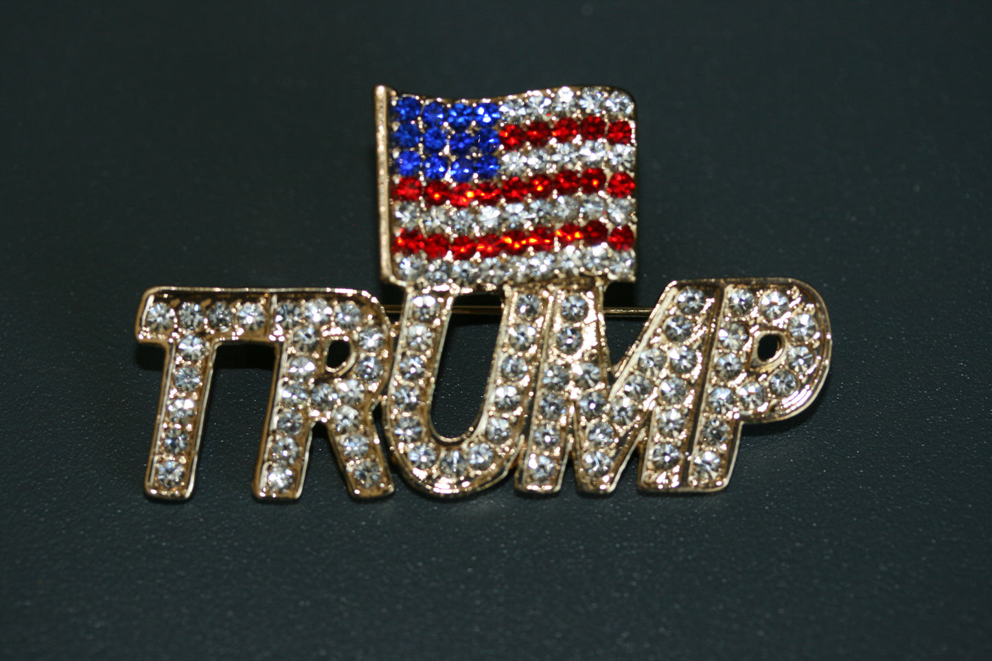 Trump Brooch Rhinestone Lapel Pin with USA Flag Support President Donald J Trump