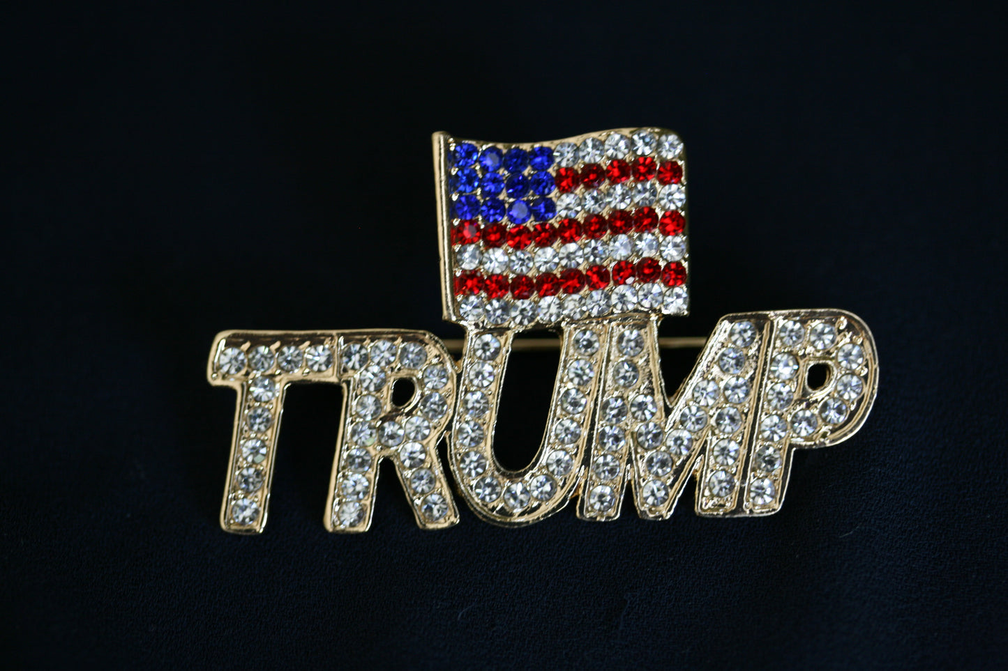 Trump Brooch Rhinestone Lapel Pin with USA Flag Support President Donald J Trump
