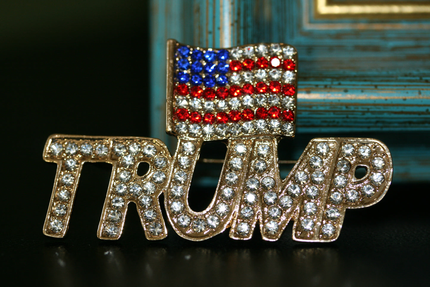 Trump Brooch Rhinestone Lapel Pin with USA Flag Support President Donald J Trump