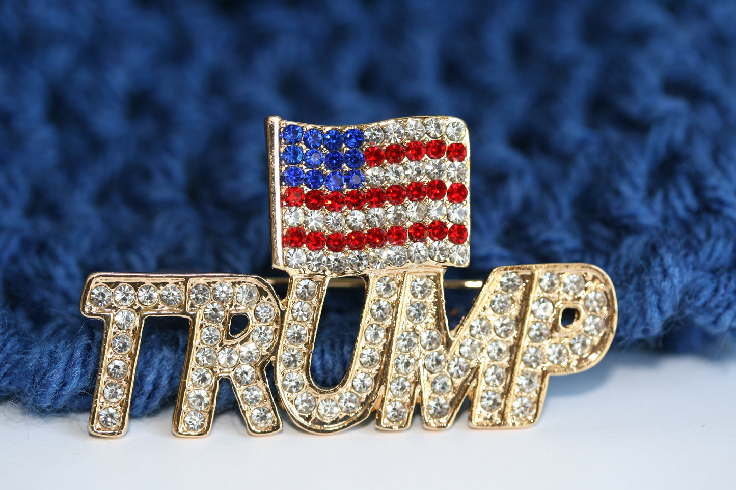 Trump Brooch Rhinestone Lapel Pin with USA Flag Support President Donald J Trump