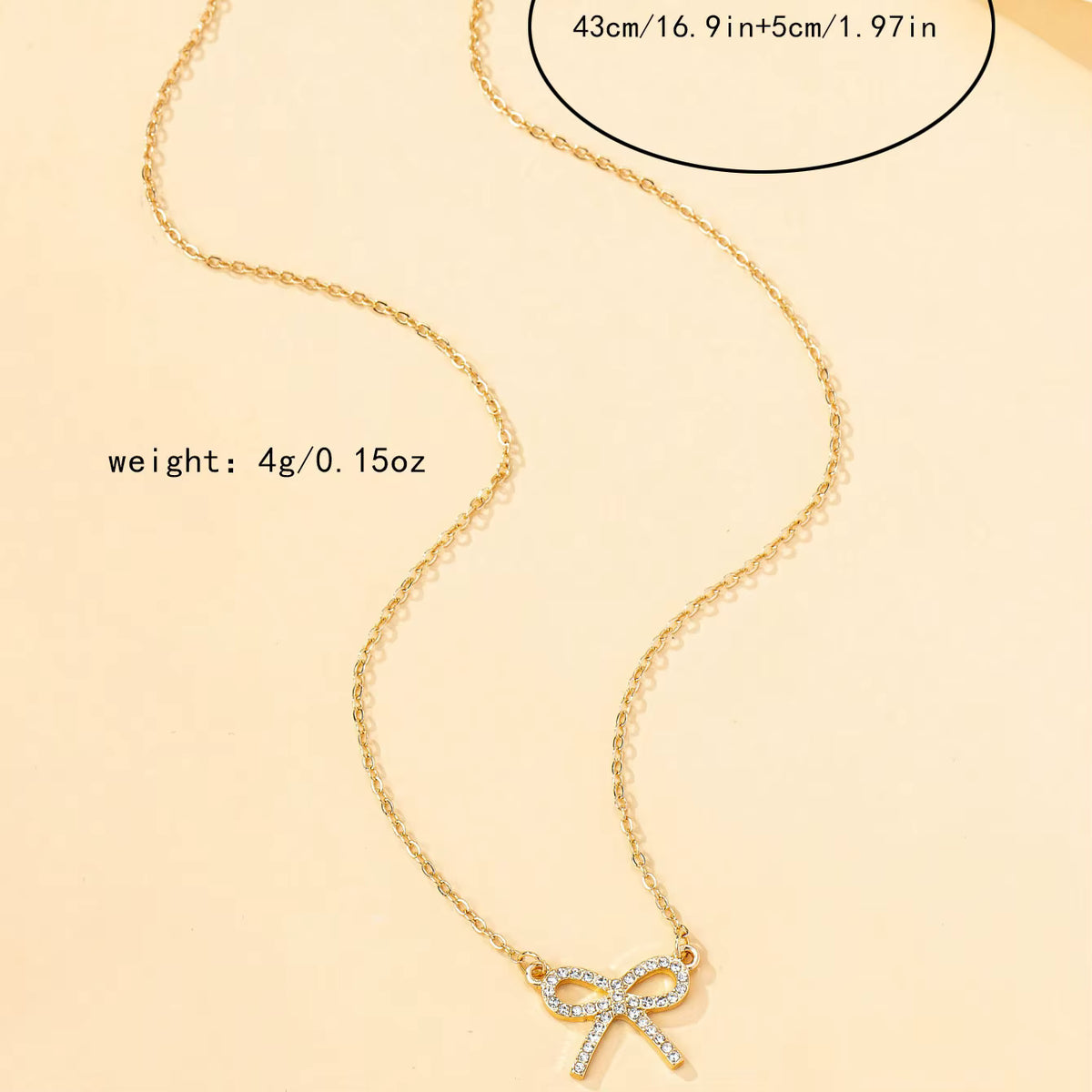 Gold-Tone Rhinestone Bow Pendant Necklace for Women – Dainty Ribbon Jewelry Gift