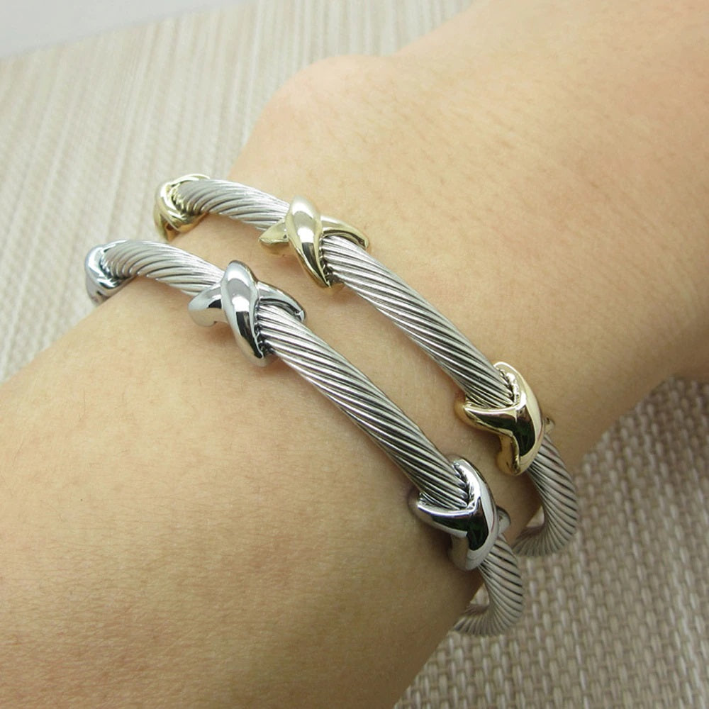 Dream Bracelet - Gold Silver - Stainless Steel Twisted Cable Bracelet For Women