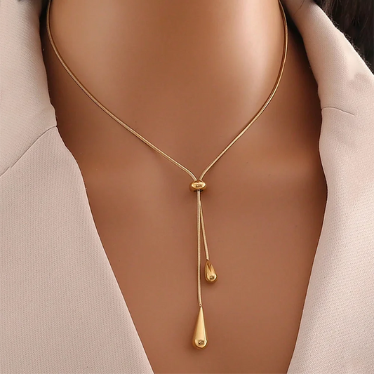 Teardrop Pendant Necklace for Women, Adjustable Y Lariat Necklace, Minimalist Long Chain Jewelry Gift
