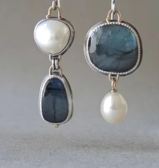Vintage Blue Natural Stone & Pearl Earrings For Women Fashion Jewelry