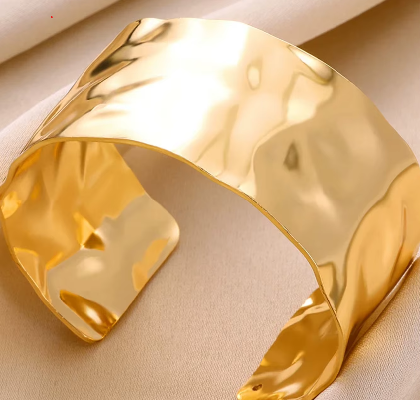 Chunky Hammered Cuff Bangles Fashion Irregular Wide Open Wrist Bracelet