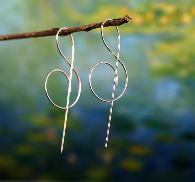 Unique Music Note Earrings, Gold Treble Clef Threader Earrings Music Jewelry