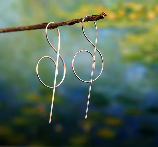 Unique Music Note Earrings, Gold Treble Clef Threader Earrings Music Jewelry