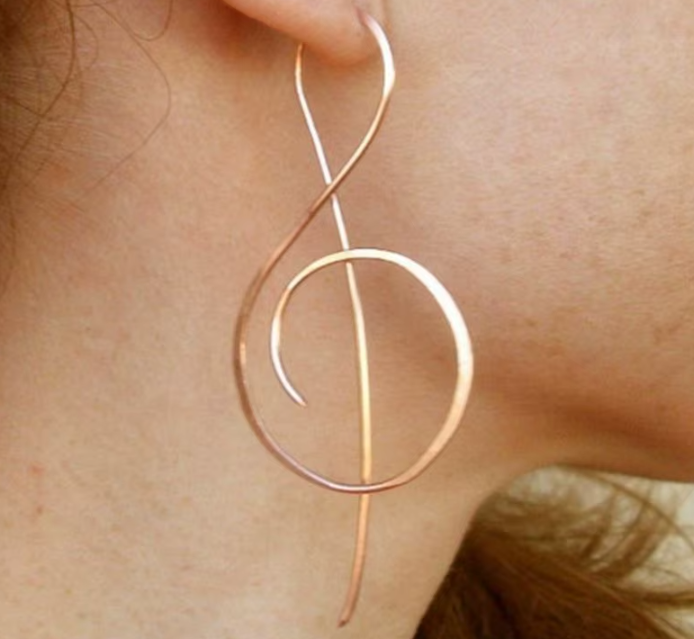 Unique Music Note Earrings, Gold Treble Clef Threader Earrings Music Jewelry