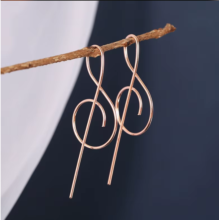 Unique Music Note Earrings, Gold Treble Clef Threader Earrings Music Jewelry