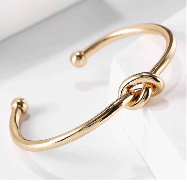 Minimalist Knot Cuff Bracelet for Women, Gold Open Bangle Bracelet, Elegant Modern Wrist Jewelry Gift for Everyday Wear