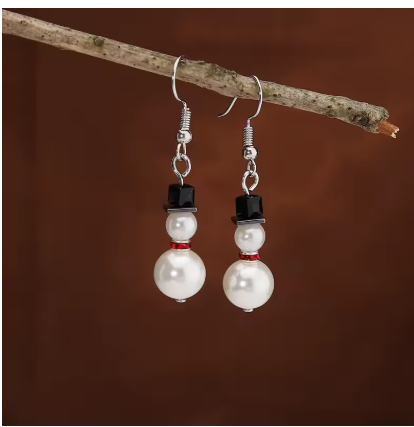 Festive Pearl Snowman Earrings – Charming Holiday Gift