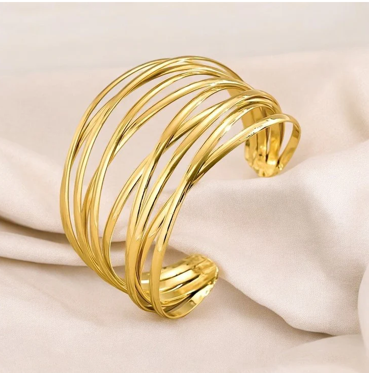 Chunky Gold Cuff Bracelet Fashion Alloy Round Chain Charms Cuff Bracelet For Women