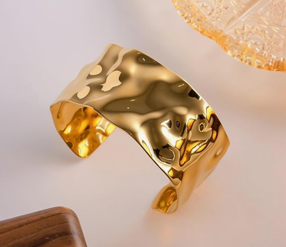 Chunky Hammered Cuff Bangles Fashion Irregular Wide Open Wrist Bracelet