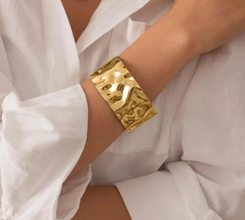 Chunky Hammered Cuff Bangles Fashion Irregular Wide Open Wrist Bracelet