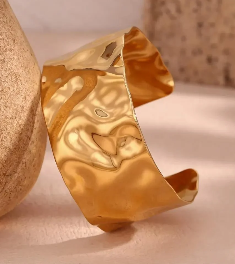 Chunky Hammered Cuff Bangles Fashion Irregular Wide Open Wrist Bracelet