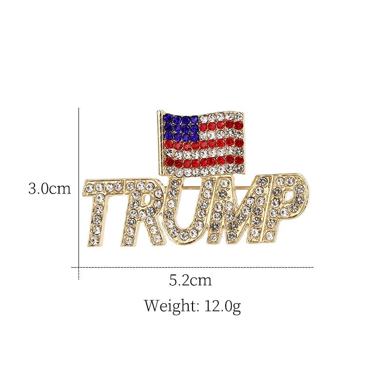 Trump Brooch Rhinestone Lapel Pin with USA Flag Support President Donald J Trump