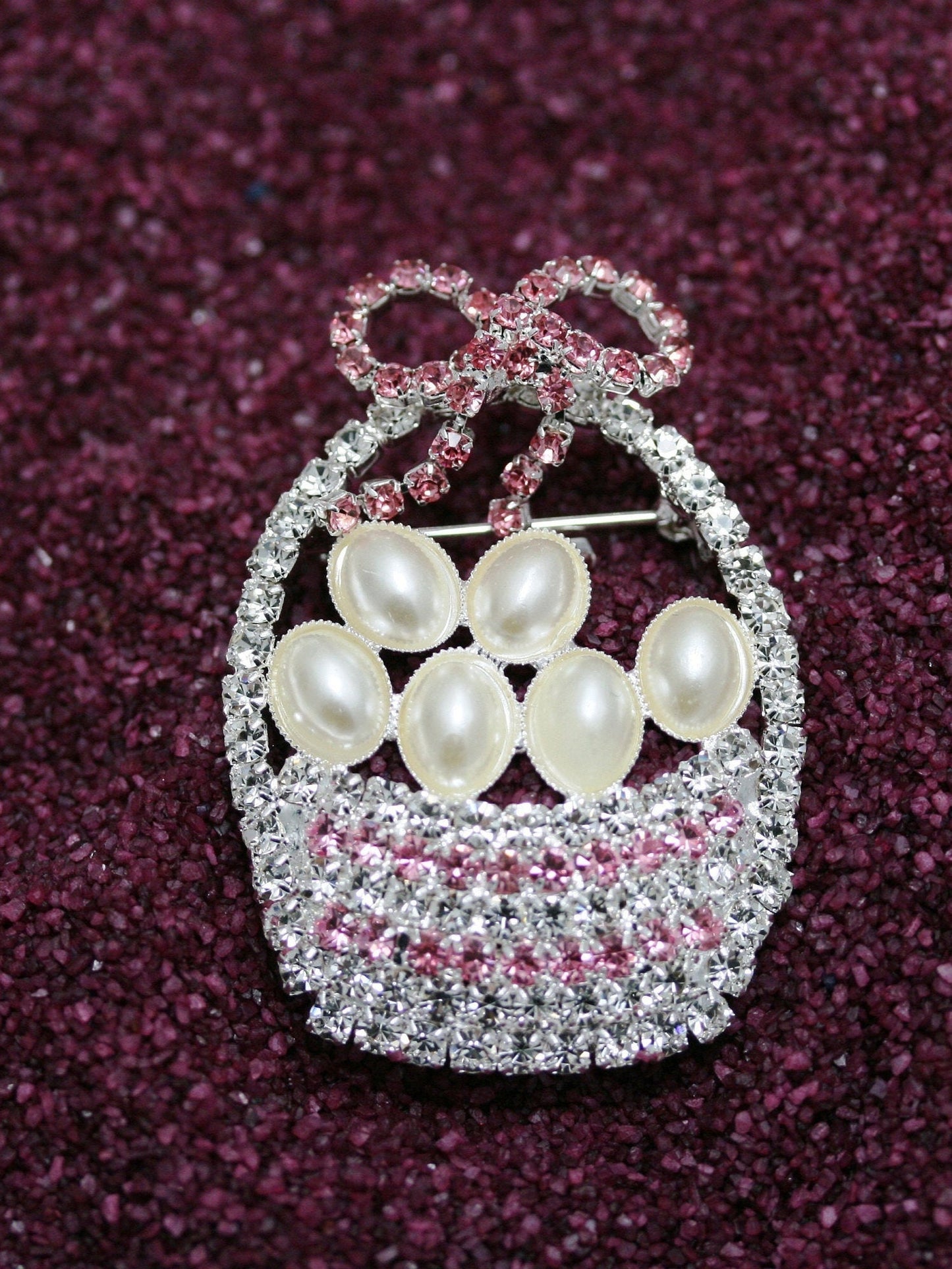 Rhinestone Easter Basket Brooch, Crystal Easter Egg Pin, Easter Jewelry Gift