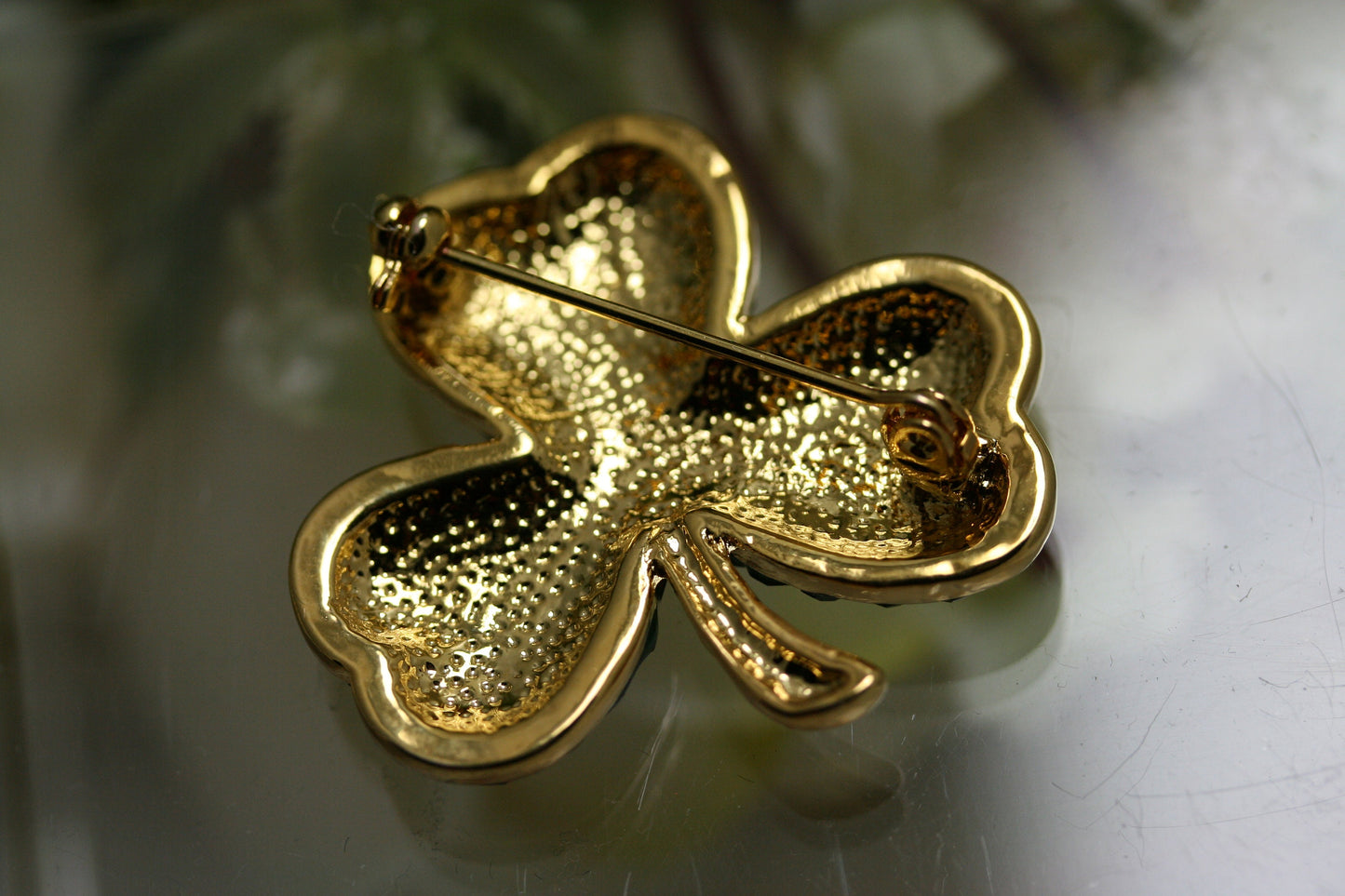 Gold Tone Saint Patrick Day Rhinestones Three Leaf Clover Pin Brooch Saint Patrick's Day Shamrock Jewelry Gift