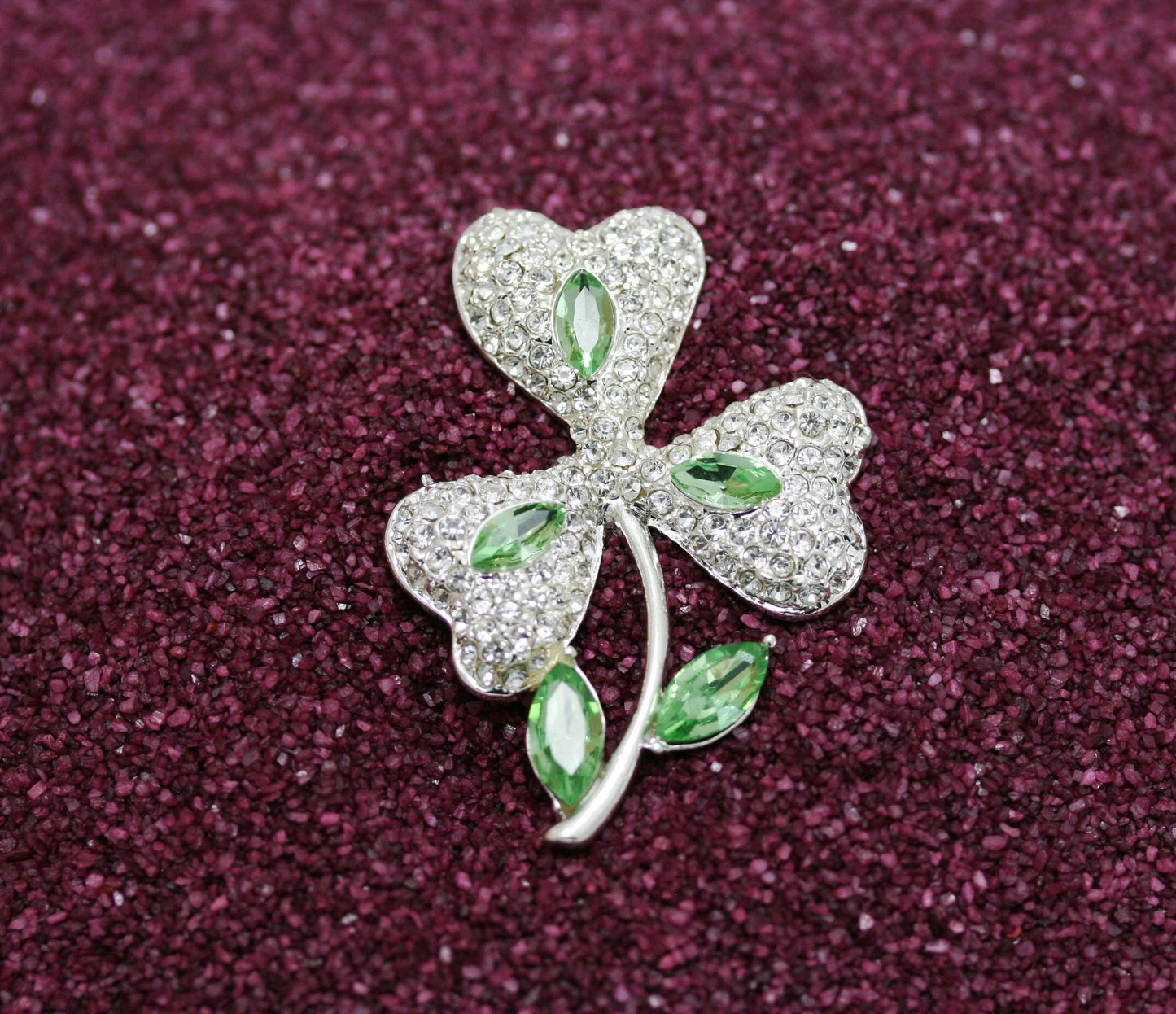 Rhinestone Shamrock Three-leaf Clover Brooch Pin, Saint Patrick's day Rhinestone Jewelry Gift