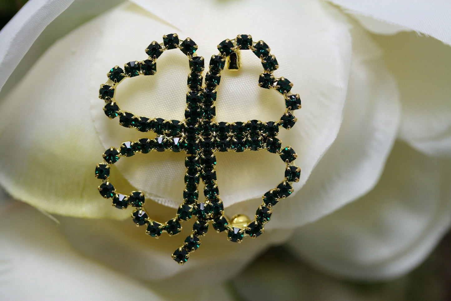 Rhinestone Emerald Shamrock Four-leaf Clovers Brooch Pin, Irish St. Patrice's Day Shamrock Jewelry Gift