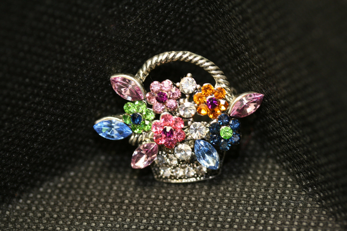 Vintage Multi Rhinestone Spring Mother's Day Easter Bouquet Flower Basket Pin Brooch