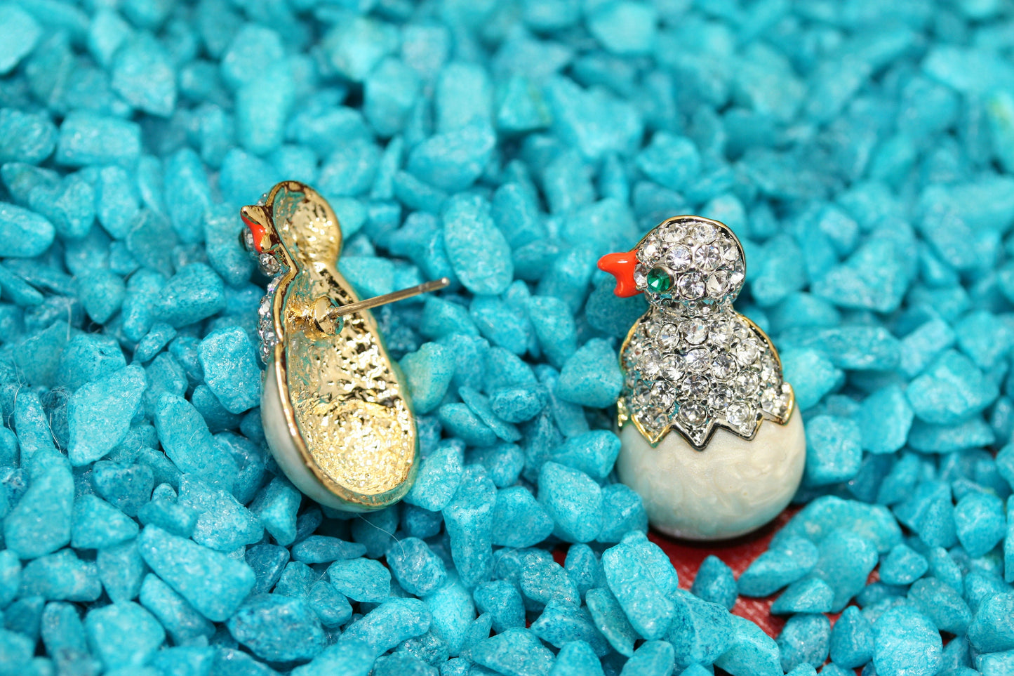 Rhinestone Happy Easter Hatching Egg Chick Duck Post Earring Crystal Easter Earrings