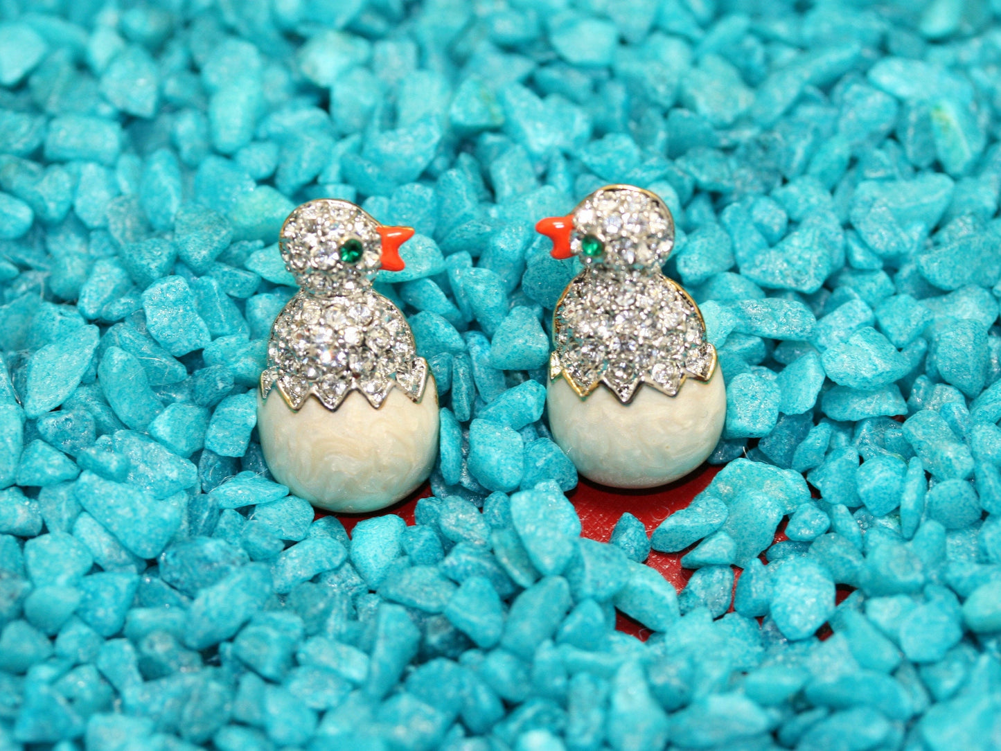Rhinestone Happy Easter Hatching Egg Chick Duck Post Earring Crystal Easter Earrings