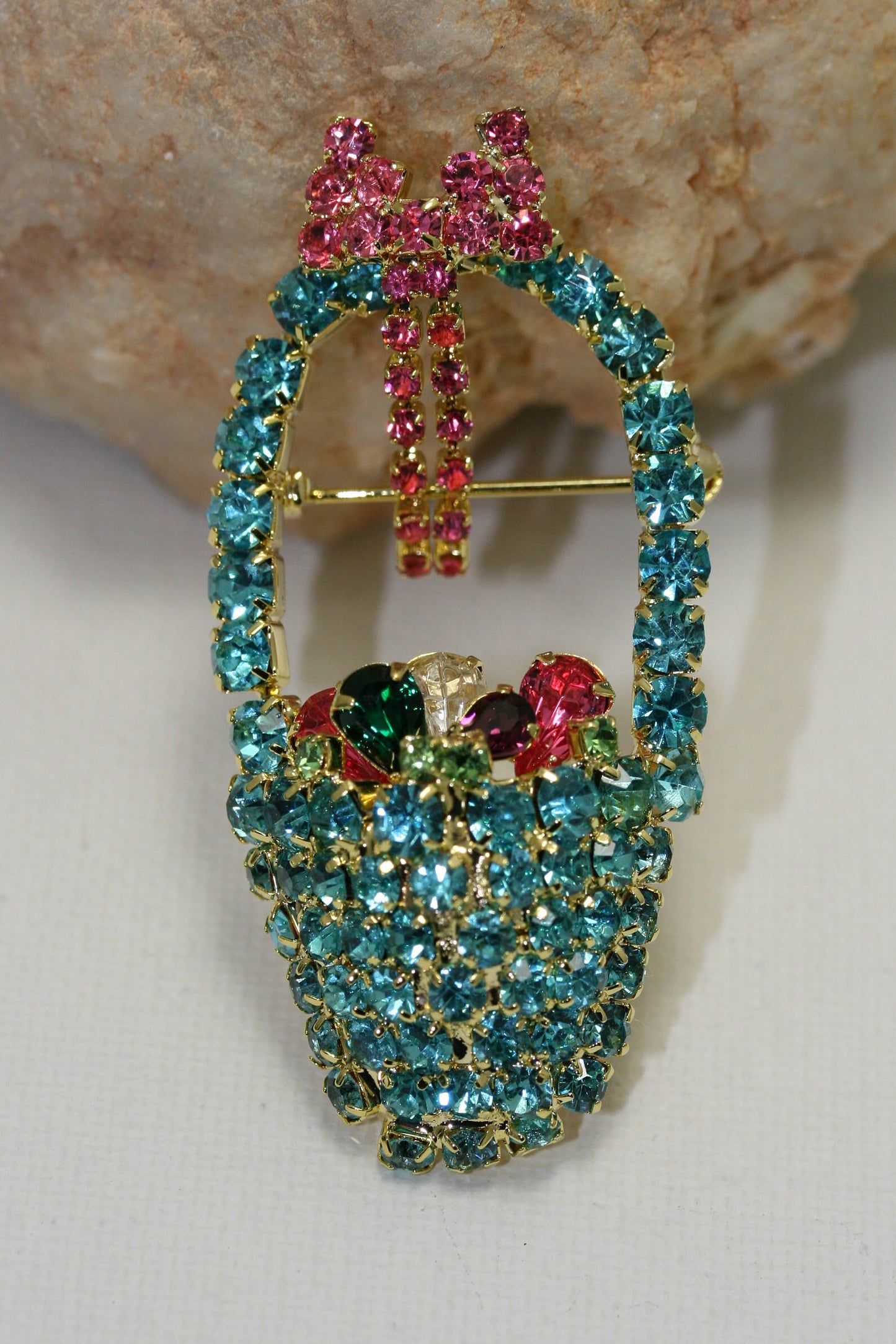 Rhinestone Easter Basket Brooch Pin, Easter Jewelry, Easter Egg Brooch Pin, Easter Holiday Jewelry Gift