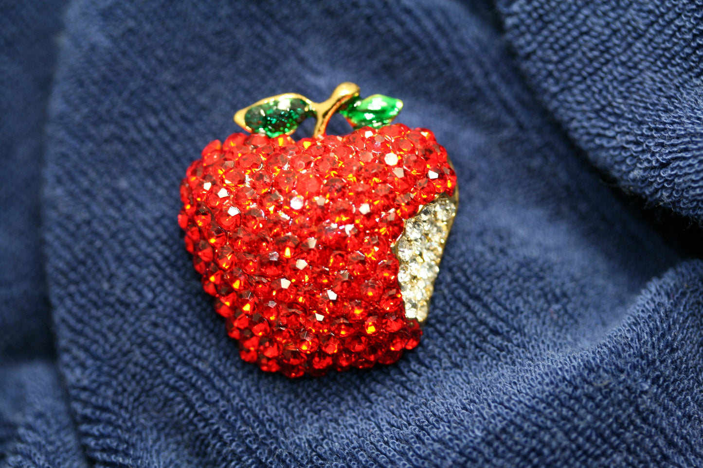 Red Apple Green Apple Bitten Rhinestone Crystal Statement Pin Brooch Genuine Shiny Teacher