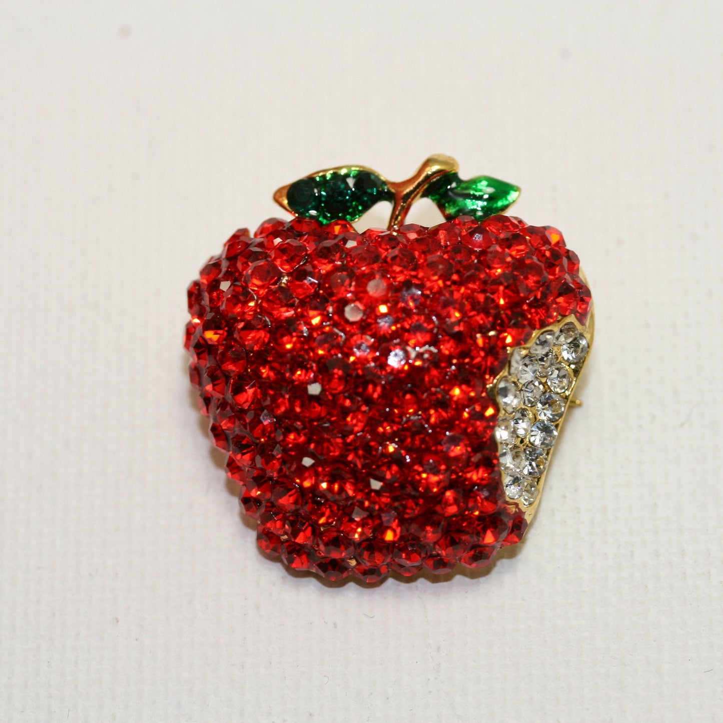 Red Apple Green Apple Bitten Rhinestone Crystal Statement Pin Brooch Genuine Shiny Teacher