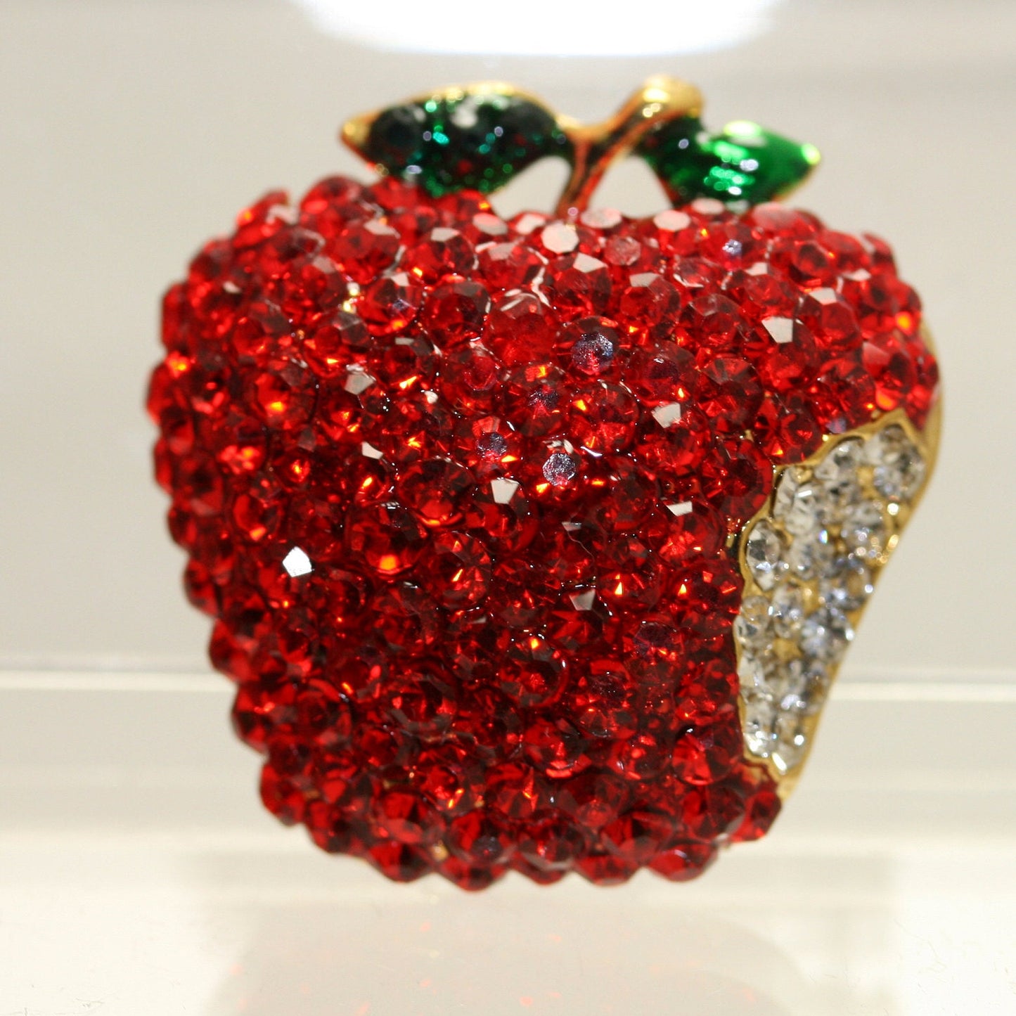 Red Apple Green Apple Bitten Rhinestone Crystal Statement Pin Brooch Genuine Shiny Teacher
