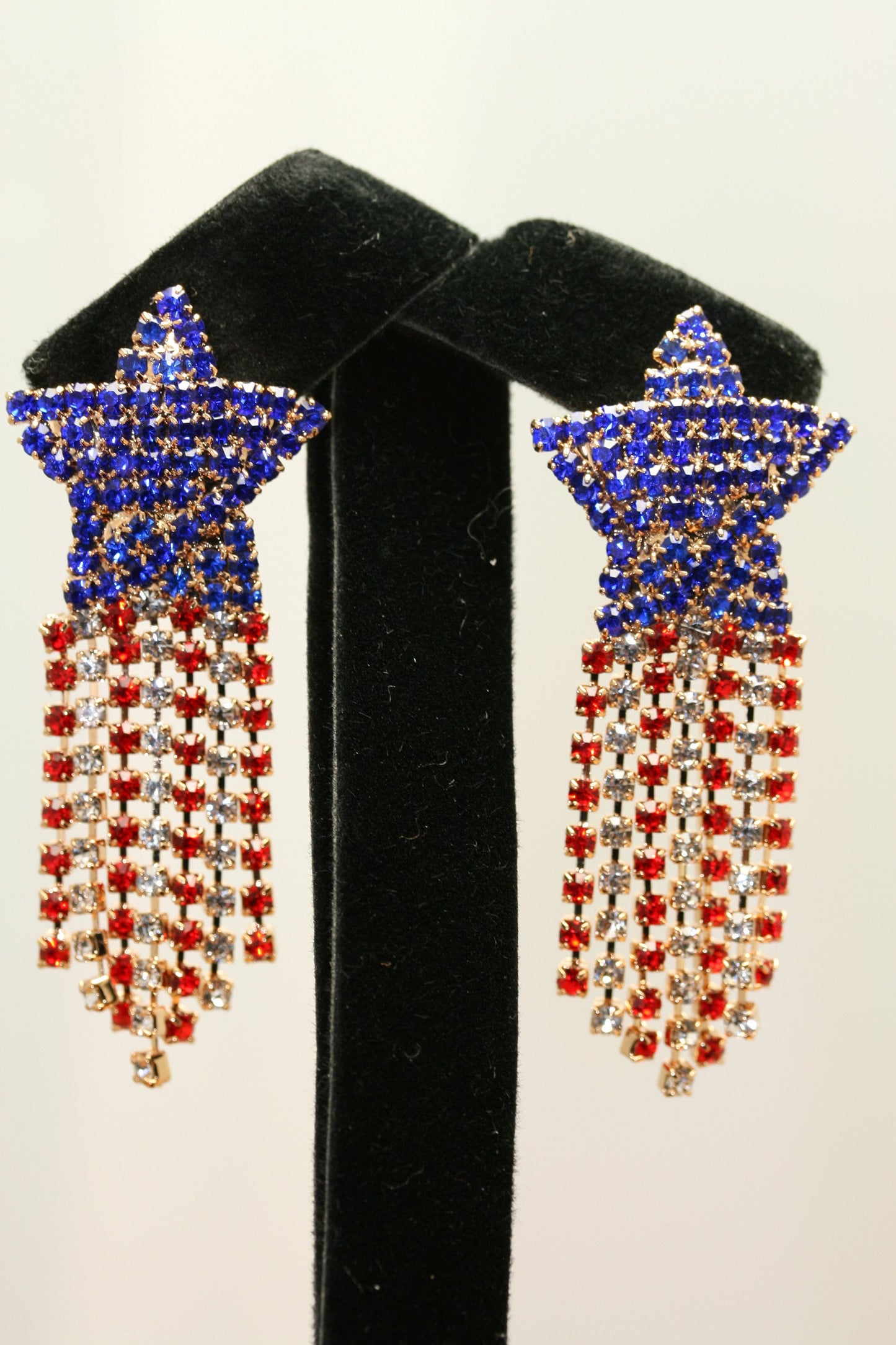 USA Patriotic 4th of July Independence Day Gift, Red White Blue Rhinestone Shooting Star Post Earrings