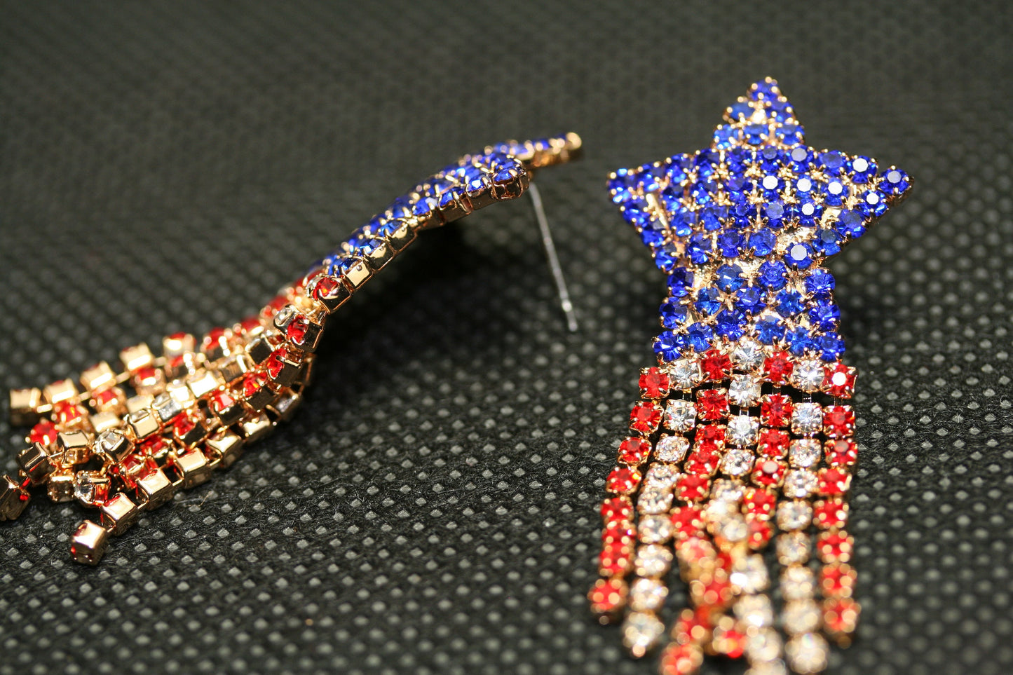 USA Patriotic 4th of July Independence Day Gift, Red White Blue Rhinestone Shooting Star Post Earrings
