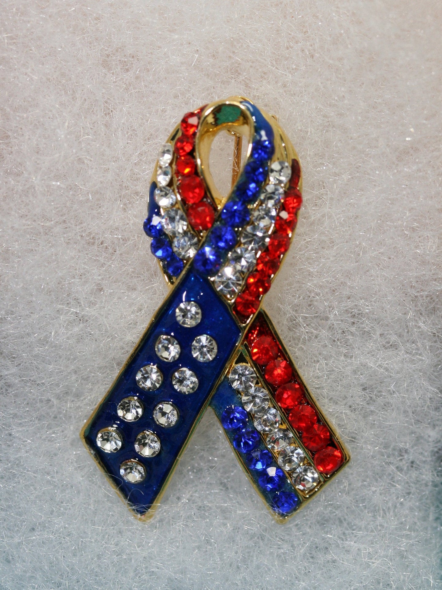 Patriotic Rhinestone American Flag Ribbon Brooch, Red White Blue Ribbon Pin, 4th July Independence Day Jewelry