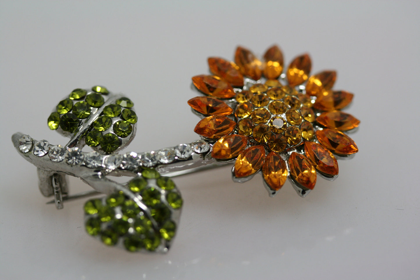Rhinestone Crystal Sunflower Brooch Pin.