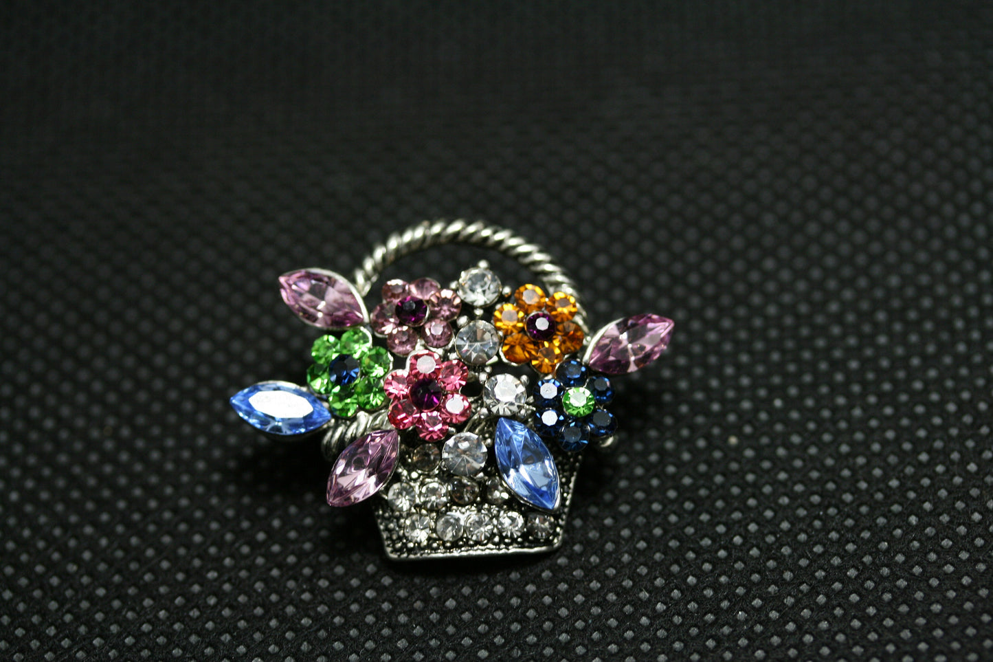 Vintage Multi Rhinestone Spring Mother's Day Easter Bouquet Flower Basket Pin Brooch