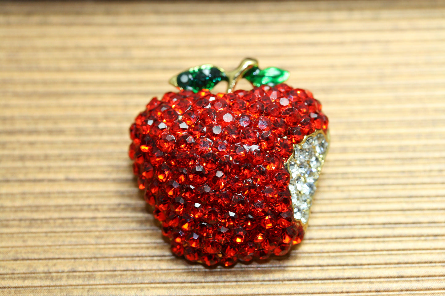 Red Apple Green Apple Bitten Rhinestone Crystal Statement Pin Brooch Genuine Shiny Teacher