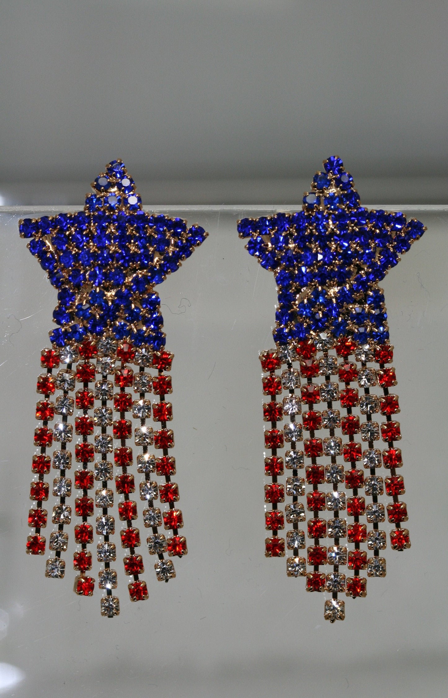 USA Patriotic 4th of July Independence Day Gift, Red White Blue Rhinestone Shooting Star Post Earrings